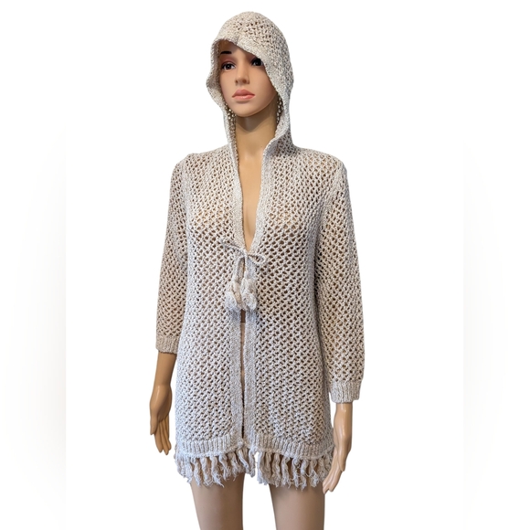J-jill Natural Cream Crochet Hooded Cardigan Sweater - Picture 6 of 15